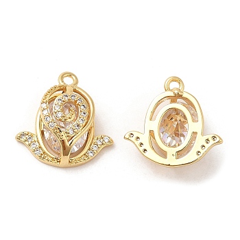 Brass and Clear Cubic Zirconia Pendants, Real 18K Gold Plated, 15x15x6.5mm, Hole: 1.2mm