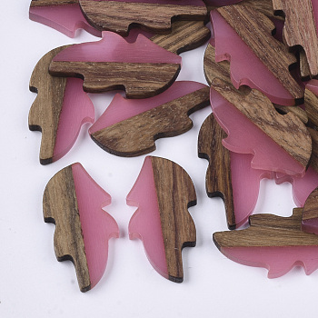 Transparent Resin & Wood Cabochons, Leaf, Camellia, 31.5x16x3mm
