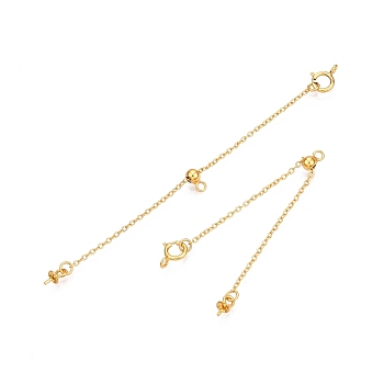 925 Sterling Silver Chain Extenders, Slider Cable Chain, Real 24K Gold Plated, 83mm, Pendant: 6x3mm, Pin: 0.6mm, Clasp: 5.5x7.5x2.5mm