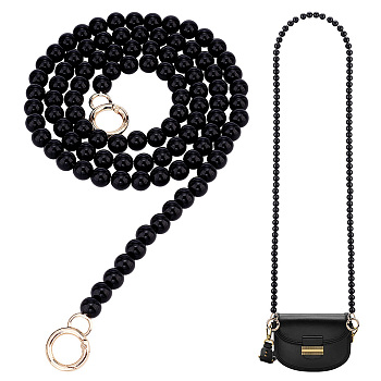 Black Plastic Imitation Pearl Round Beaded Bag Handles, with Zinc Alloy Spring Gate Rings, for Bag Replacement Accessories, Light Gold, 120cm