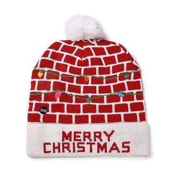 LED Light Up Christmas Acrylic Fibers Yarn Cuffed Beanies Cap, Winter Warmer Knit Hat for Women, with Built-in Battery and Switch, Tartan, 285x240x13.5mm, Inner Diameter: 145mm