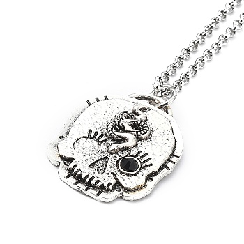 Skull Rhinestone Pendant Necklaces with Rolo Chains, Alloy Jewelry for Men Women, Snake, 27.17 inch(69cm)