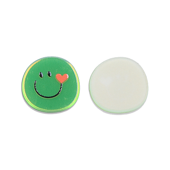 Electroplated Acrylic Cabochons, with Printed Smiling Face, Polygon, Medium Sea Green, 20.5x21x2.5mm