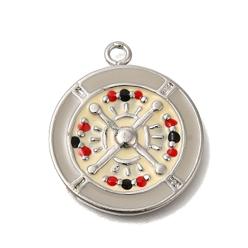 Brass Enamel Pendants, Clock Charm, Platinum, 27.5x23.5x2mm, Hole: 2.5mm