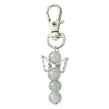 Angel Glass Pendant Decorations, with Alloy Swivel Clasps, Silver, 67mm