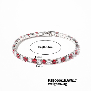 Brass Rhinestone Cup Chains Bracelet for Elegant Women with Subtle Luxury Feel, Light Siam, Platinum, 6-3/4 inch(17cm)