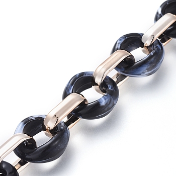 Transparent Acrylic Handmade Cable Chain, Flat Oval, Black, 18.5x11.5x4.5mm, about 39.37 inch(1m)/strand