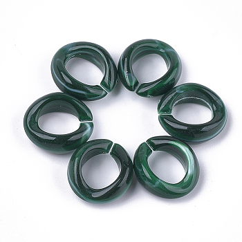Acrylic Linking Rings, Quick Link Connectors, For Jewelry Chains Making, Imitation Gemstone Style, Ring, Dark Green, 19.5x18x8mm, Hole: 11.5x10.5mm, about 420pcs/500g