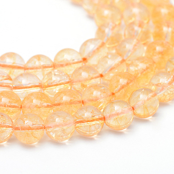 Round Natural Citrine Bead Strands, Dyed & Heated, 10~11mm, Hole: 1mm, about 39pcs/strand, 15.7 inch