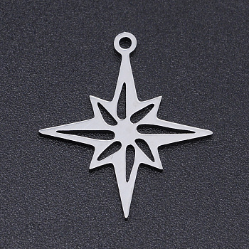 201 Stainless Steel Laser Cut Pendants, Star, Stainless Steel Color, 24x21x1mm, Hole: 1.4mm