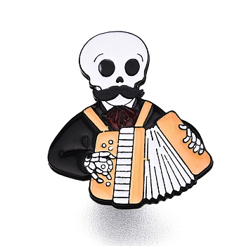 Skull & Musical Instruments Theme Enamel Pins, Baking Paint Alloy Brooches for Backpack Clothes, Accordion, 29.5x26mm