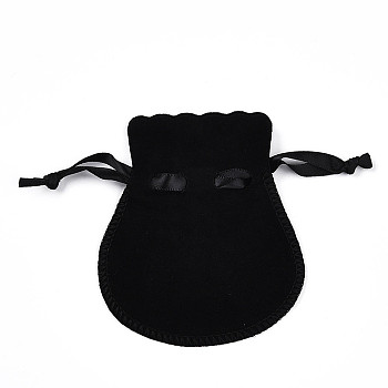 Double Sided Velvet Bags, Calabash Shape Drawstring Jewelry Pouches, Black, 14.3x11.7x0.16cm