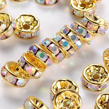 8mm Clear Rondelle Brass + Rhinestone Spacer Beads