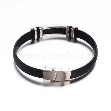 Прямоугольник черного цвета браслеты PU кожаный шнур ID(BJEW-G467-09)-2