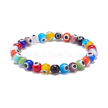 9 pièces 9 couleurs à la main mauvais œil au chalumeau rond perlé extensible bracelets ensemble pour enfants(BJEW-JB08899)-4