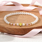 Round Cat Eye & Glass Beaded Stretch Bracelets, Brass Cross Bracelets, WhiteSmoke, 6.89 inch(17.5cm)(XO2453)