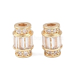 Brass Micro Pave Clear Cubic Zirconia Beads, Column, Rack Plating, Long-Lasting Plated, Lead Free & Cadmium Free, Light Gold, 10x6mm, Hole: 2.5mm(KK-C142-10LG)
