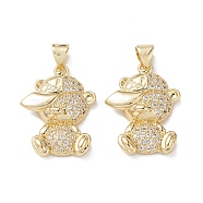 Brass Micro Pave Cubic Zirconia Pendants, Real 16K Gold Plated, Bear Charms, Clear, 22.5x17x4.5mm, Hole: 5x3mm(KK-M240-13G)