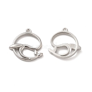 304 Stainless Steel Pendants, Dolphin Charm, Stainless Steel Color, 16x16x2.3mm, Hole: 1mm(STAS-F284-01P)