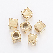 304 Stainless Steel Large Hole Letter European Beads, Horizontal Hole, Cube with Letter.C, Golden, 8x8x8mm, Hole: 5mm(STAS-H428-01G-C)