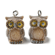 Flocky Resin Pendants, Cute Animal Charms with Platinum Plated Iron Loops, Owl, 28x16x20mm, Hole: 2mm(RESI-D012-01F)
