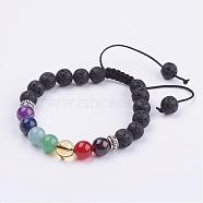 Natural Gemstone Braided Bracelets, with Nylon Thread and Tibetan Style Alloy Spacer Beads, 1-7/8 inch(47mm)(BJEW-JB02948)