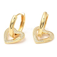 Rack Plating Brass Heart Dangle Hoop Earrings with Cubic Zirconia, Lead Free & Cadmium Free, Real 18K Gold Plated, 28.5mm(EJEW-A103-06G)