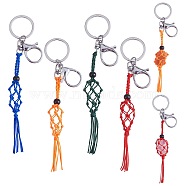 4Pcs  4 Colors Macrame Fringe Braided Keychain, Black Glass Bead Tassel Charm Key Ring for Handbag, Car Decoration, Orange Red, 17.5cm, 1pc/color(AJEW-SW00014-04)