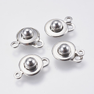 201 Stainless Steel Snap Clasps, Round, Stainless Steel Color, 15x9.5x5mm, Hole: 1mm and 2mm(STAS-F139-082P)