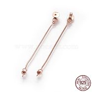 S925 Sterling Silver Ear Nuts, with Snake Chains, For Half Drilled Beads, with 925 Stamp, Rose Gold, 52~55mm, Hole: 0.7mm, Tray: 3mm, Pin: 0.6mm(STER-F046-01RG)