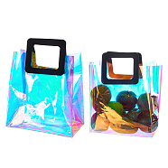 Gorgecraft PVC Laser Transparent Bag, Tote Bag, with PU Leather Handles, for Gift or Present Packaging, Rectangle, Black, Finished Product: 25.5x18x10cm, 2pcs/set(ABAG-GF0001-03B)