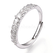925 Sterling Silver Micro Pave Cubic Zirconia Adjustable Ring Settings, for Half Drilled Beads, with S925 Stamp, Real Platinum Plated, US Size 7 3/4(17.9mm), Pin: 1mm(STER-T007-01P)