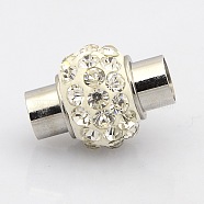 Rondelle 304 Stainless Steel Magnetic Clasps, with Polymer Clay Rhinestone Beads, Stainless Steel Color, Crystal, 17x12mm, Hole: 5mm(RB-N028-03)
