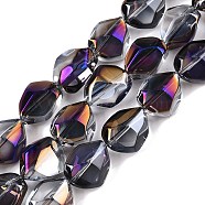 Electroplate Glass Beads Strands, Nuggets, Purple, 12x9.5~10x7mm, Hole: 1mm, about 55pcs/strand, 25.98''(66cm)(EGLA-T021-10J)