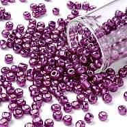6/0 Glass Seed Beads, Metallic Colours Style, Round, Dark Orchid, 6/0, 4mm, Hole: 1.5mm, about 4500pcs/pound(SEED-A017-4mm-1121)