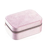 Italian Velvet Double Layers Jewelry Set Storage Zipper Boxes with Mirror Inside, Rectangle Jewelry Organizer Case for Earrings, Rings, Bracelets, Pearl Pink, 16.5x11.5x7cm(CON-G023-09B)