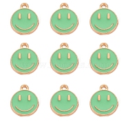 Alloy Enamel Charms, Flat Round with Smiling Face, Light Green, 14.5x12x1.5mm, Hole: 1.5mm(ENAM-YW0001-97-K)