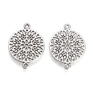 Tibetan Style Alloy Links connectors, Filigree Findings, Flat Round, Cadmium Free & Lead Free, Antique Silver, 24x18x1mm, Hole: 1.5mm, about 860pcs/1000g(TIBE-S304-06AS-RS)