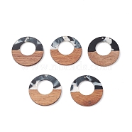 Resin & Walnut Wood Pendants, Two Tone Geometric Charms, Ring, 38x3mm, Hole: 2mm(WOOD-C016-01F)