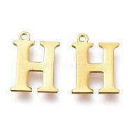 Vacuum Plating  304 Stainless Steel Charms, Laser Cut, Alphabet, Golden, Letter.H, 12x9x0.8mm, Hole: 1mm(STAS-H112-H-G)