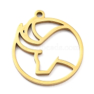 304 Stainless Steel Pendants, Real 18K Gold Plated, Laser Cut, Flat Round with 12 Constellations Sign Charm, Taurus, 22.5x20x1mm, Hole: 1.6mm(STAS-Z043-01B)