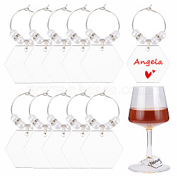 Acrylic Wine Glass Charms, Goblet Marker, with Brass Wine Glass Charm Rings, Hexagon, Platinum, 62mm, 20pcs/box(AJEW-BC0003-80)