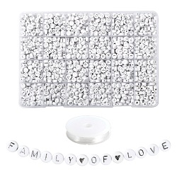 DIY Jewelry Making Kits, Including 1920Pcs Flat Round Acrylic Letter A~Z and Heart & Star Plating Beads, Elastic Crystal Thread, White, Beads: 1920pcs/box(DIY-LS0003-63)