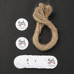 100Pcs Thanksgiving Themed Round Dot Paper Hang Gift Tags, with Hemp Cord, White, 3cm(CDIS-YW0001-10B)