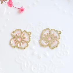 Alloy Enamel Pendants, Golden, Flower Charm, Pink, 24x22mm(INS-PW0002-06C-01)