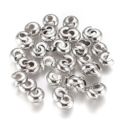 Brass Crimp Beads Covers, Platinum, 6.5x5.5x3.5mm, Hole: 2mm, about 100pcs/bag(KK-CJC0001-06C-P)