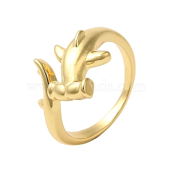 Rack Plating Brass Cuff Rings for Women, Long-Lasting Plated, Cadmium Free & Lead Free, Real 18K Gold Plated, Whale, Inner Diameter: 19mm(RJEW-G325-04E-G)