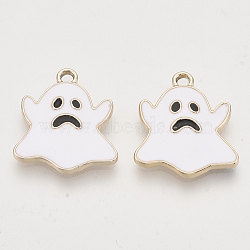 Light Gold Plated Alloy Pendants, with Enamel, Ghost, Halloween, White, 20.5x18x2.5mm, Hole: 2mm(X-ENAM-T009-36A)