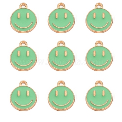 Alloy Enamel Charms, Flat Round with Smiling Face, Light Green, 14.5x12x1.5mm, Hole: 1.5mm(ENAM-YW0001-97-K)