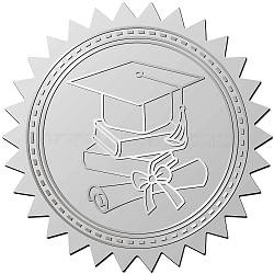 34 Sheets Graduation Theme Custom Silver Foil Embossed PET Picture Sticker, Award Certificate Seals, Metallic Stamp Seal Stickers, Hat, 211x165mm, Stickers: 50mm, 12pcs/sheet(DIY-WH0528-002)